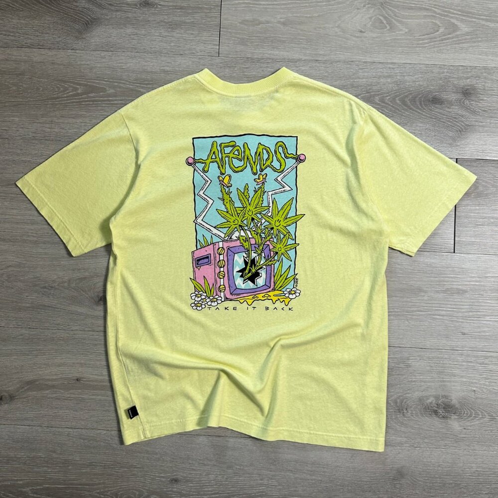 BNWT Afends - Take It Back Collab - Men's Hemp Weed Yellow T-Shirt - Size Medium
